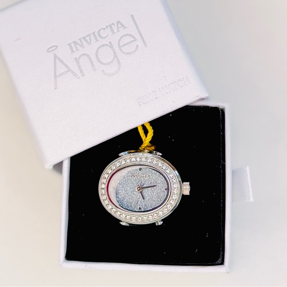 Invicta Mini Crystal Ring Watch Blue Glitter Dial Silver Tone - Picture 3 of 11